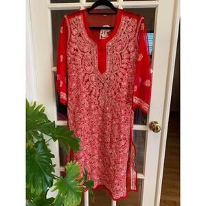 Red Chikankari Kurti